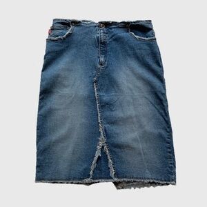 Vintage Early 2000s Bongo Jeans Y2K Rem Hem Denim Jean Midi Pencil Skirt Size 11